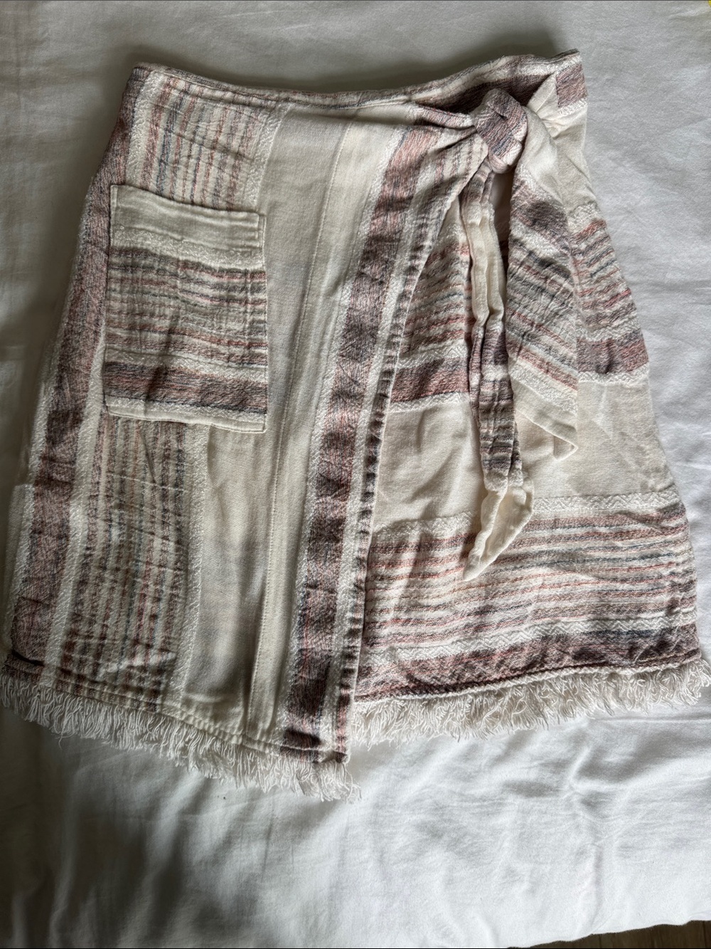 HOLDING HORSES Cream and Taupe Striped Wrap Skirt (from Anthropologie)